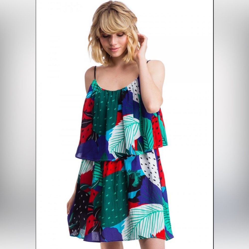 Pepaloves  Anthropologie Tropical Strawberry Ruffle Dress Size S NWT